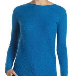 Griffen Cashmere Asymmetrical Hem Long Sleeve Sweater In Blue Size XL